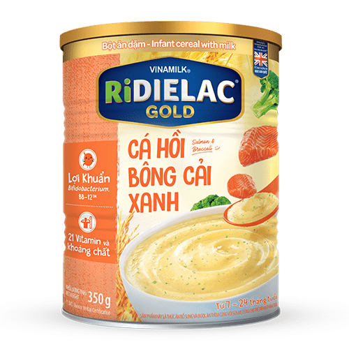 Bột Ăn Dặm RiDielac Gold Cá Hồi Bông Cải Xanh - Hộp Thiếc 350g