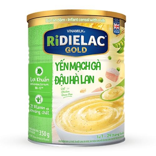 Bột Ăn Dặm RiDielac Gold Yến Mạch Gà Đậu Hà Lan - Hộp Thiếc 350g
