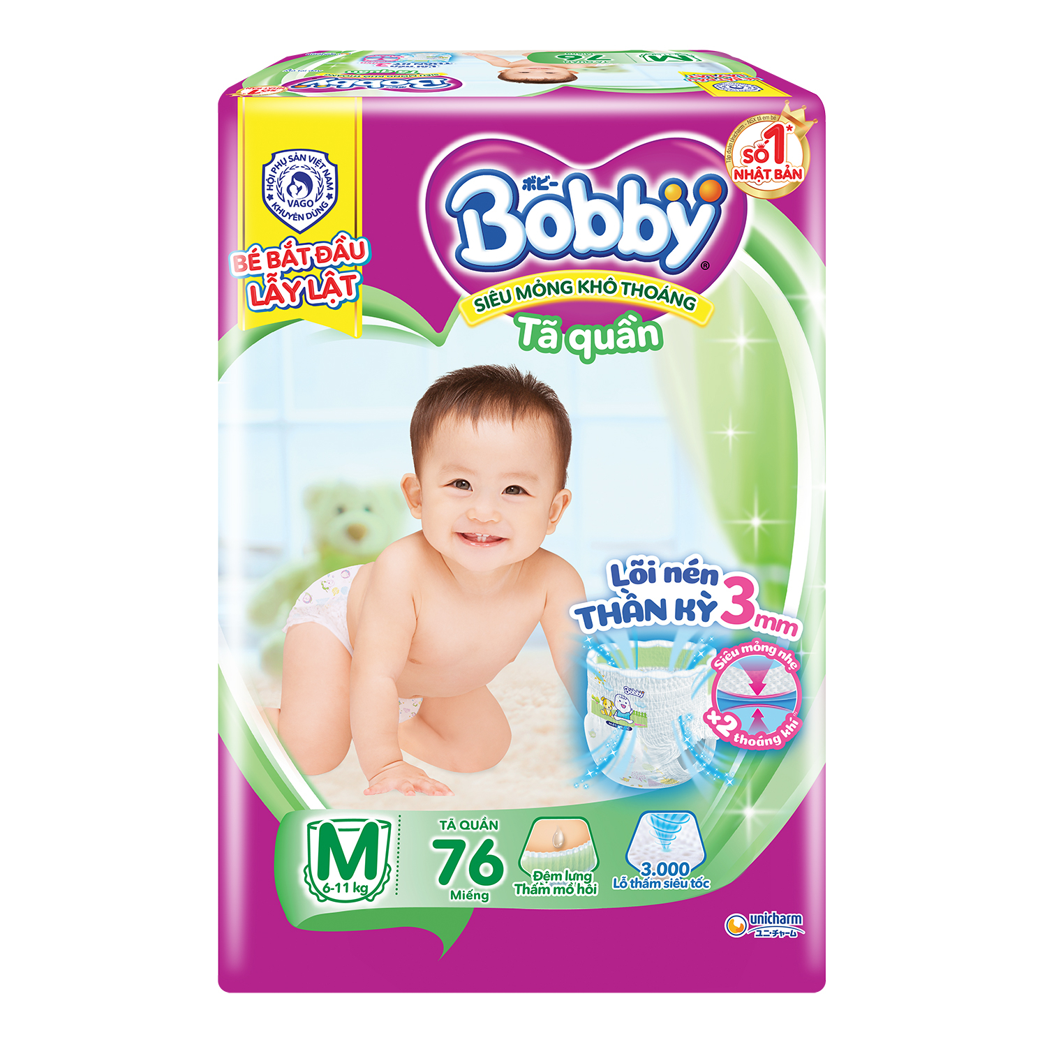 Bỉm - Tã quần Bobby Fresh size M 76 miếng (cho bé 6 - 11kg)